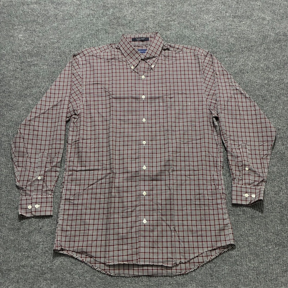 Jon Michael Cane Mens Button Down Shirt Size M Plaid Wrinkle Free Long Sleeve